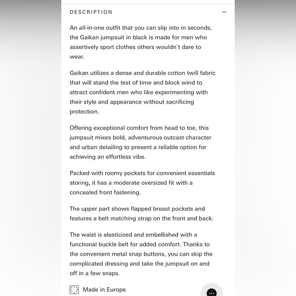 NEW RARE MDTN45 Gaikan Mechanic Combat Black Jumpsuit Coveralls Size S 40” - Picture 10 of 10